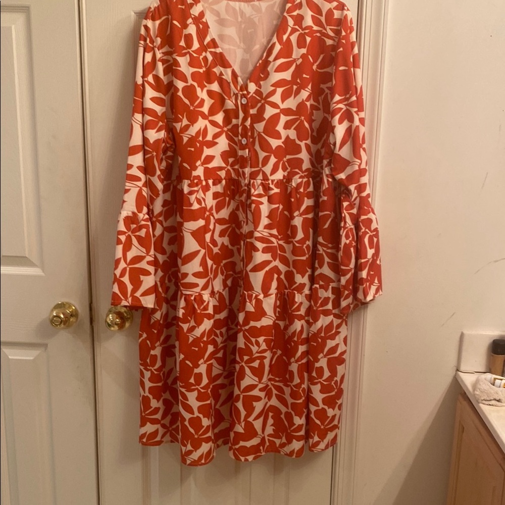 SOLD Orange and White Floral Dress